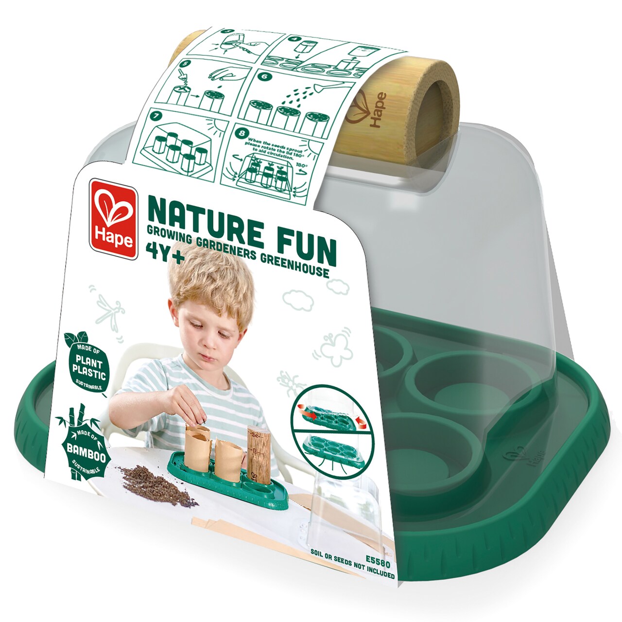 Hape: Nature Fun - Growing Gardeners Greenhouse - Wooden Plant Growing Kit, Gardening Science, STEM Project Activity, Planting Tool, Kids Ages 4+
